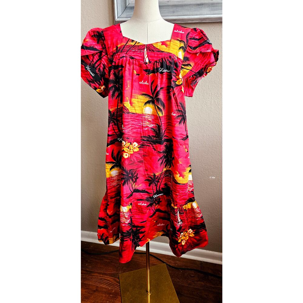 Vintage The Hawaiian Women's Tropical Sunset Palm Hawaiian Dress Size XL Multi